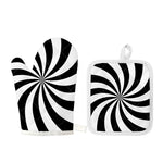 Black And White Swirl Print Oven Mitt And Pot Holder Set