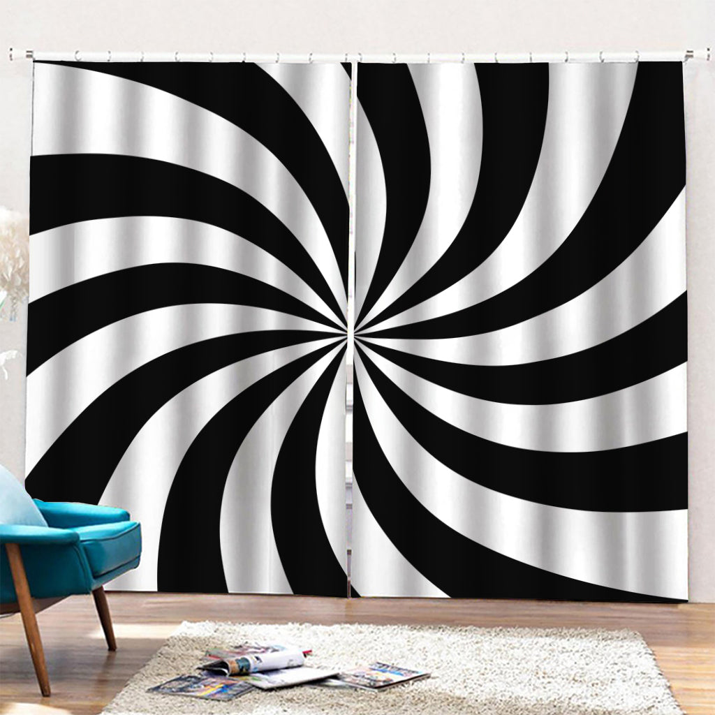 Black And White Swirl Print Pencil Pleat Curtains