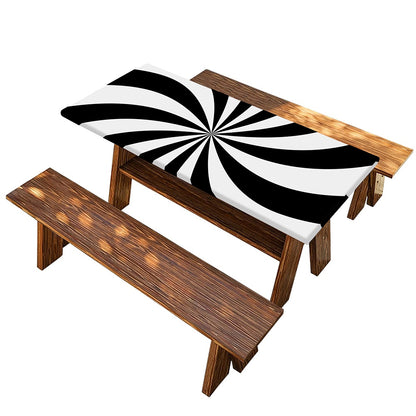 Black And White Swirl Print Picnic Table Cover