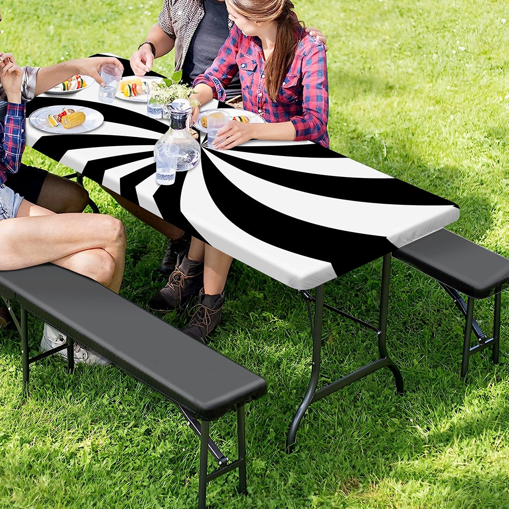 Black And White Swirl Print Picnic Table Cover