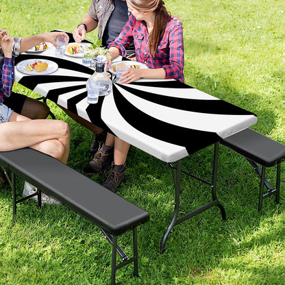 Black And White Swirl Print Picnic Table Cover