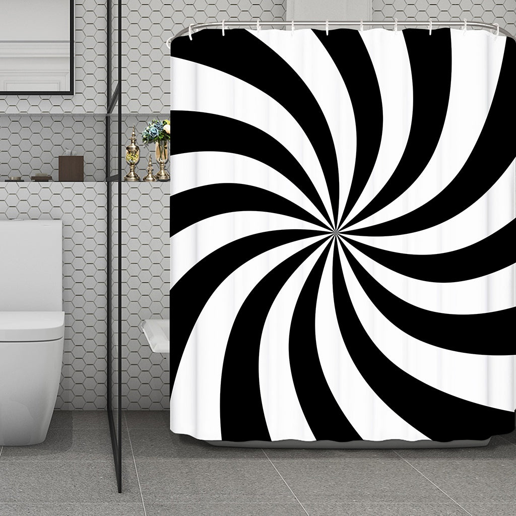 Black And White Swirl Print Polyester Shower Curtain