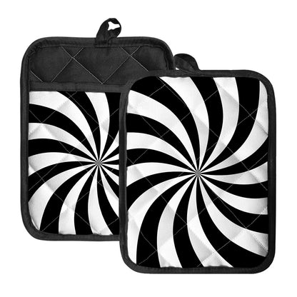 Black And White Swirl Print Pot Holders With Pocket