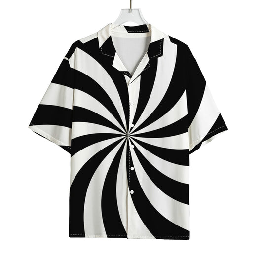 Black And White Swirl Print Rayon Hawaiian Shirt