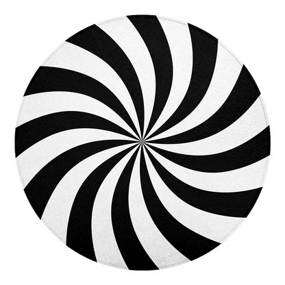 Black And White Swirl Print Round Blanket