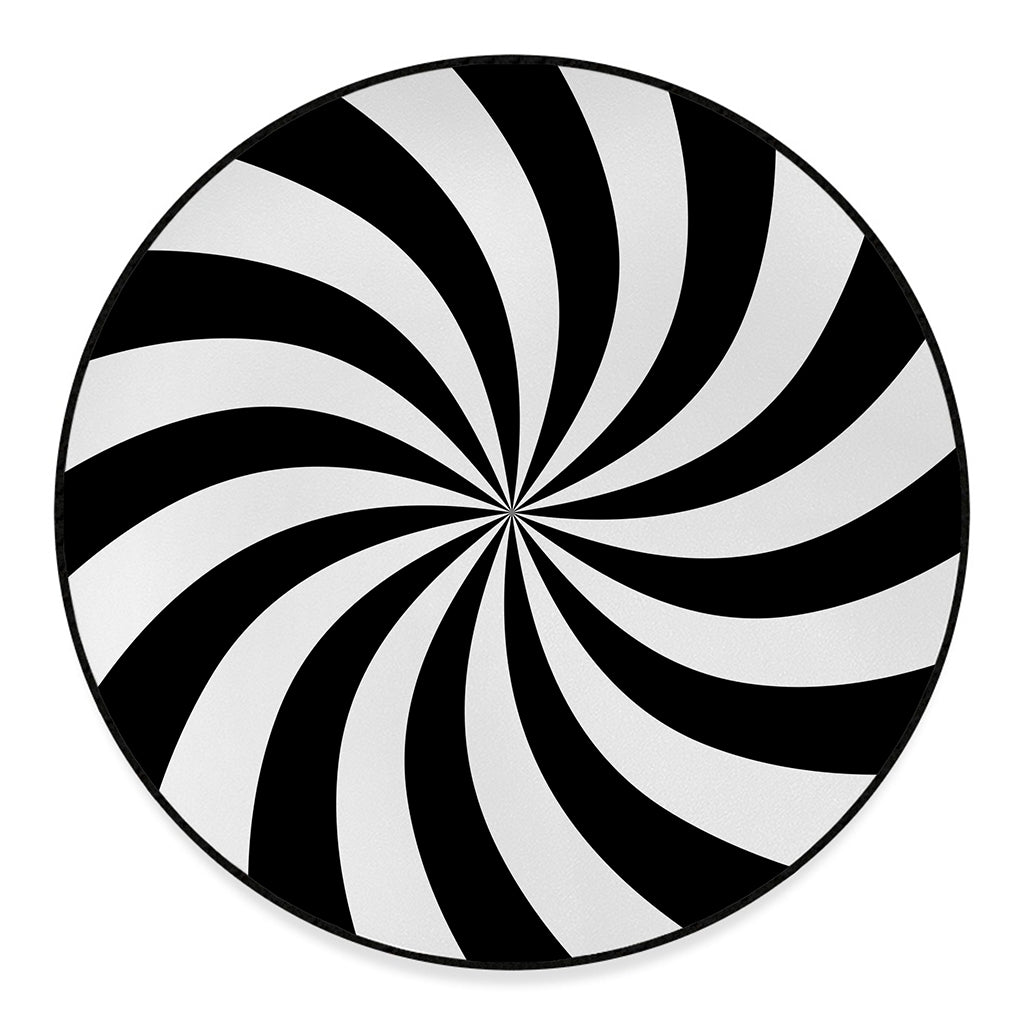 Black And White Swirl Print Round Floor Mat
