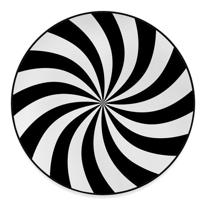 Black And White Swirl Print Round Floor Mat