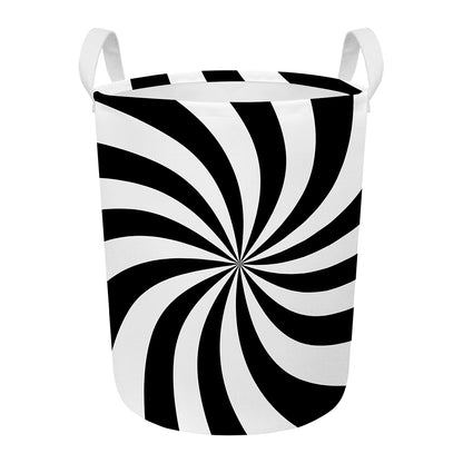 Black And White Swirl Print Round Laundry Basket