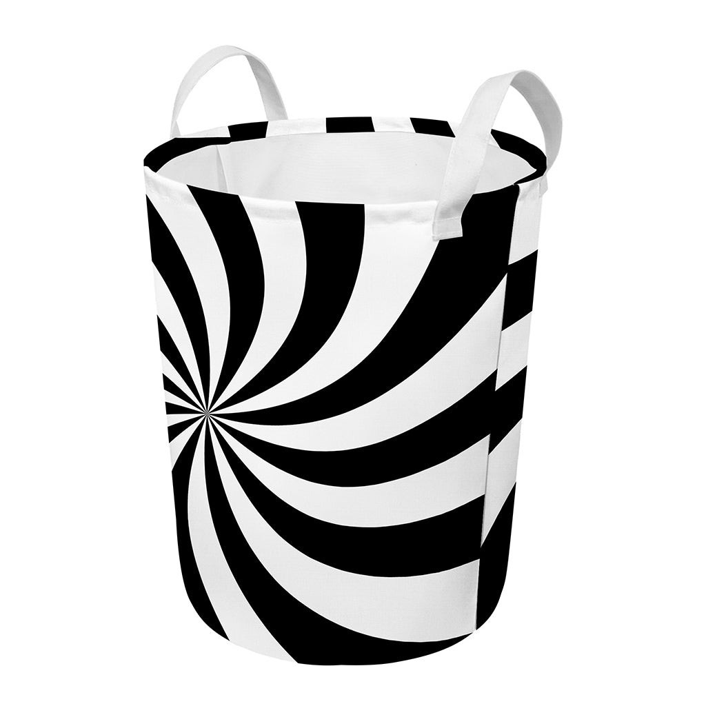 Black And White Swirl Print Round Laundry Basket