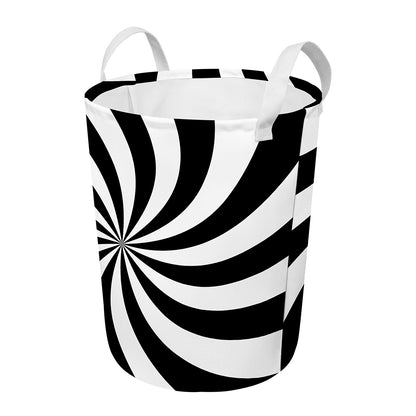 Black And White Swirl Print Round Laundry Basket
