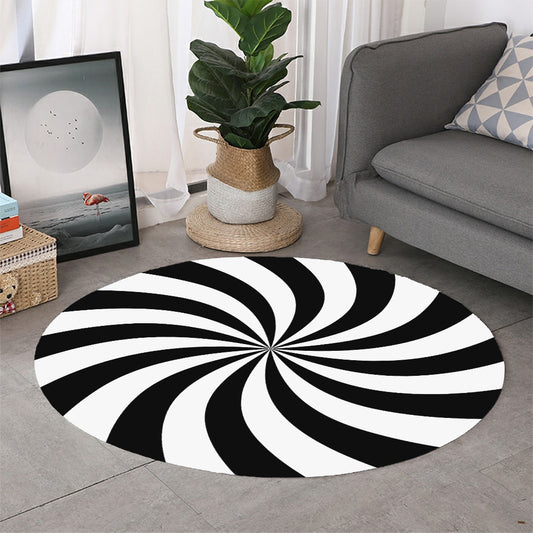 Black And White Swirl Print Round Rug