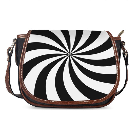 Black And White Swirl Print Saddle Bag