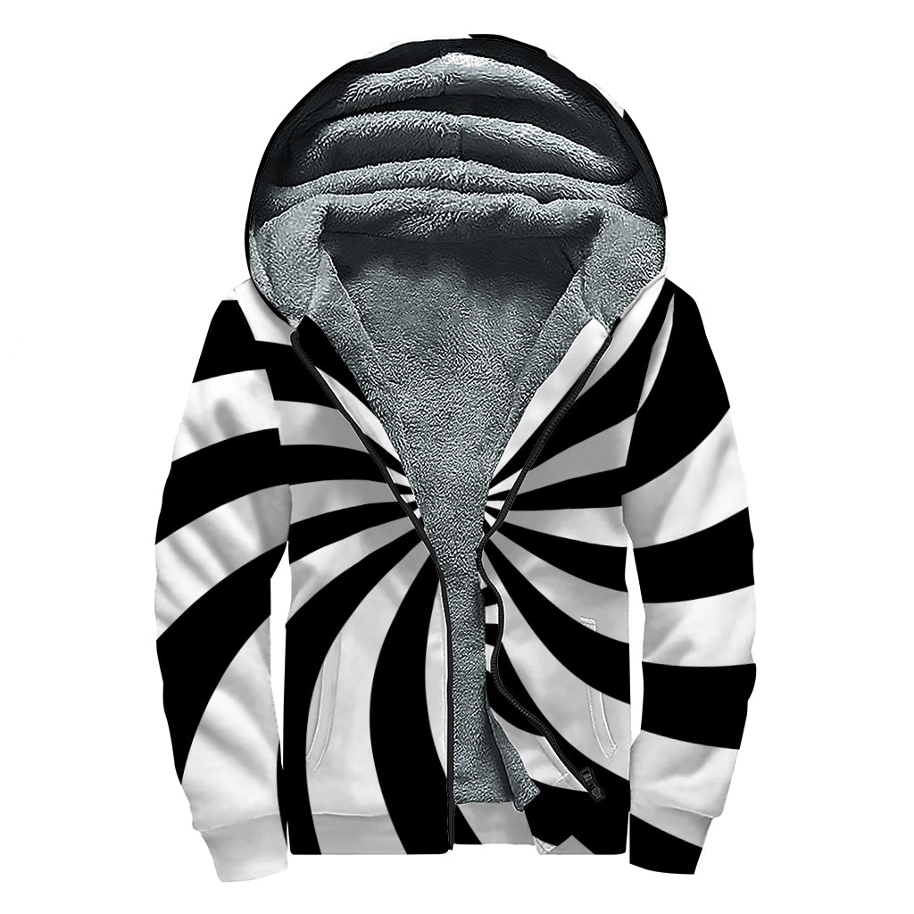 Black And White Swirl Print Sherpa Lined Zip Up Hoodie