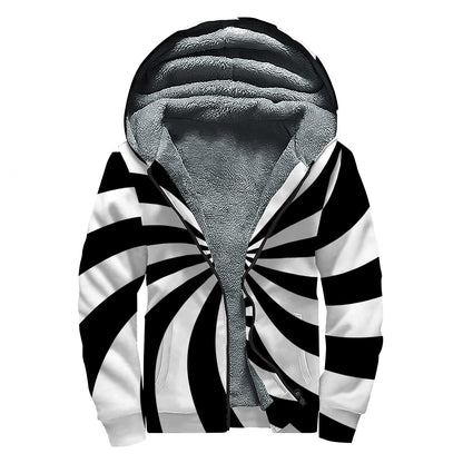 Black And White Swirl Print Sherpa Lined Zip Up Hoodie