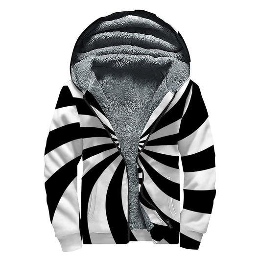Black And White Swirl Print Sherpa Lined Zip Up Hoodie