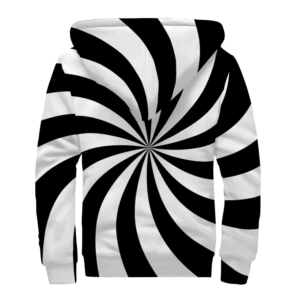 Black And White Swirl Print Sherpa Lined Zip Up Hoodie