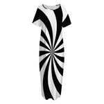 Black And White Swirl Print Short Sleeve Long Nightdress