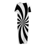 Black And White Swirl Print Short Sleeve Long Nightdress