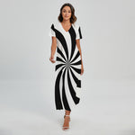 Black And White Swirl Print Short Sleeve Maxi Dress