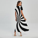 Black And White Swirl Print Short Sleeve Maxi Dress