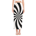 Black And White Swirl Print Side Slit Maxi Skirt