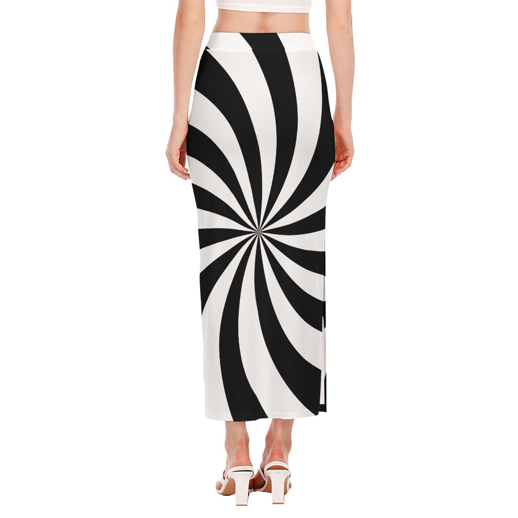 Black And White Swirl Print Side Slit Maxi Skirt