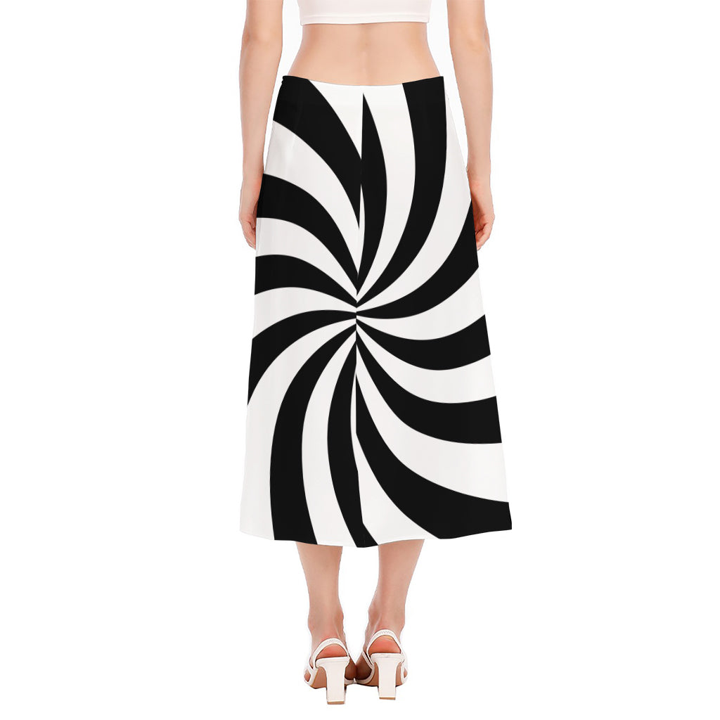 Black And White Swirl Print Side Slit Midi Skirt