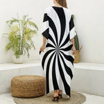 Black And White Swirl Print Silk V-Neck Kaftan Dress
