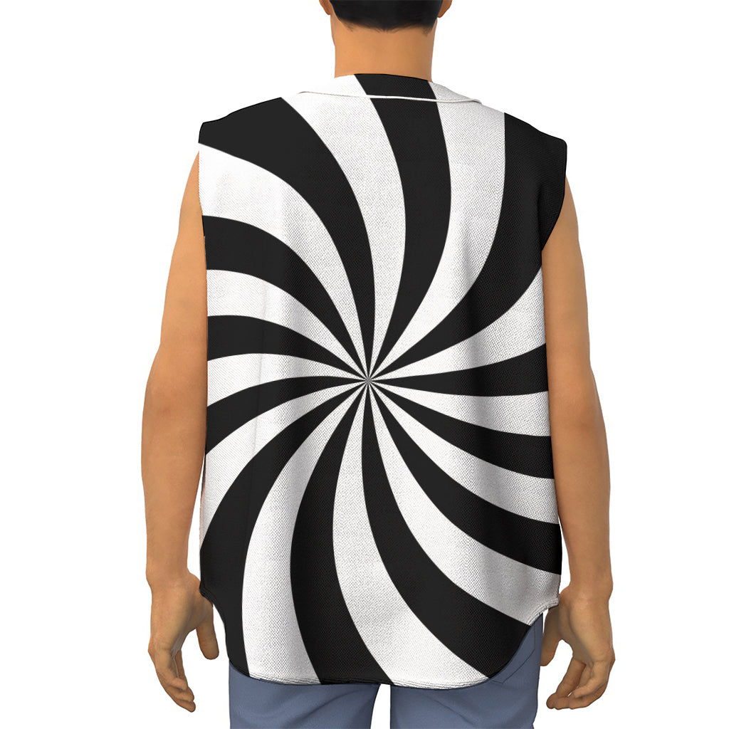 Black And White Swirl Print Sleeveless Baseball Jersey