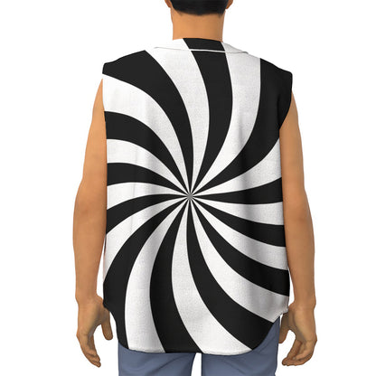 Black And White Swirl Print Sleeveless Baseball Jersey