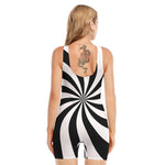 Black And White Swirl Print Sleeveless One Piece Swimsuit