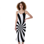 Black And White Swirl Print Slim Fit Midi Cami Dress