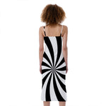Black And White Swirl Print Slim Fit Midi Cami Dress