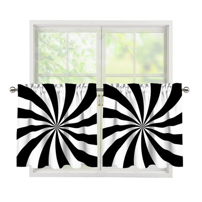 Black And White Swirl Print Tier Curtains