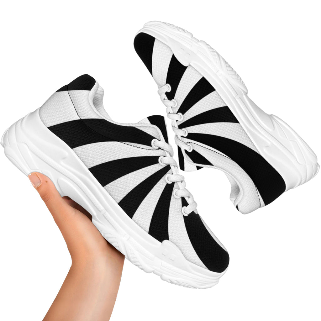 Black And White Swirl Print White Chunky Shoes