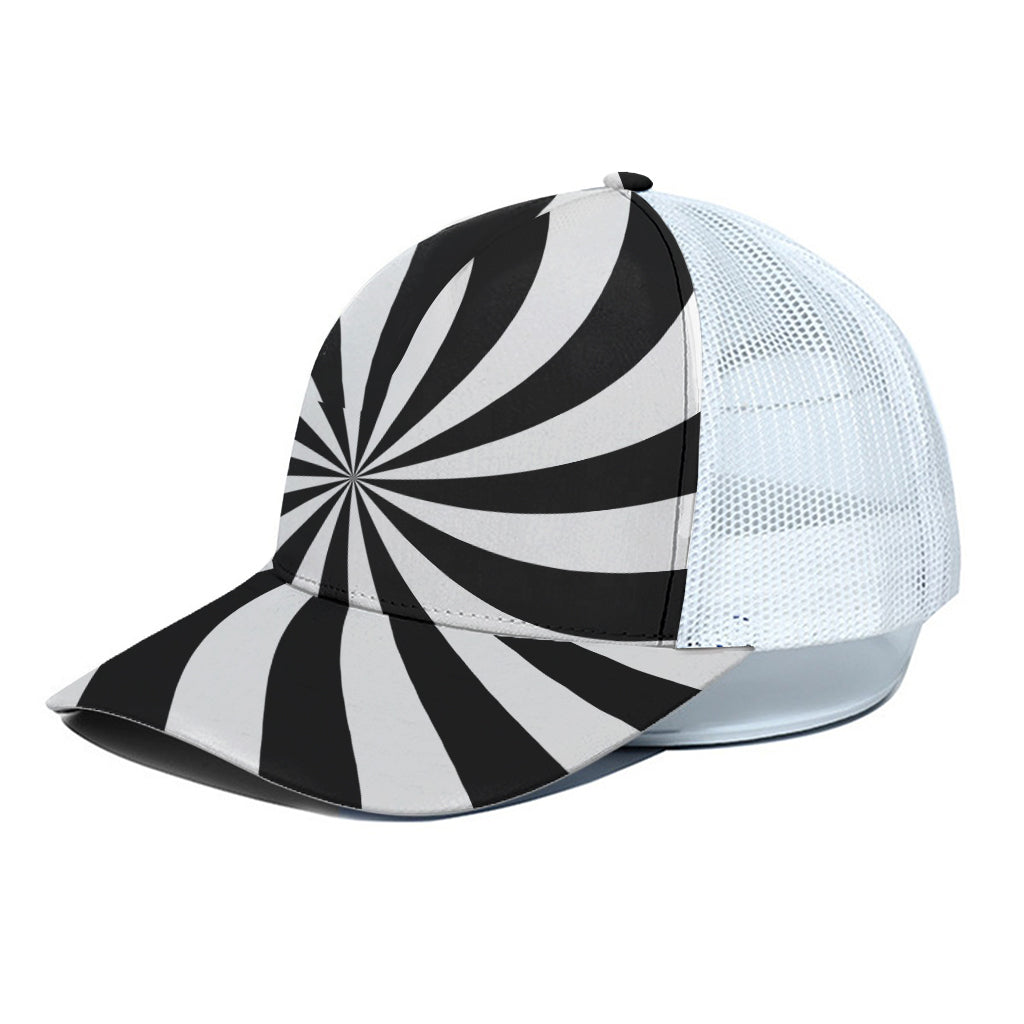 Black And White Swirl Print White Mesh Trucker Cap
