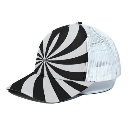 Black And White Swirl Print White Mesh Trucker Cap