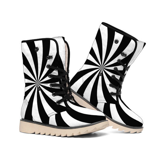 Black And White Swirl Print Winter Boots