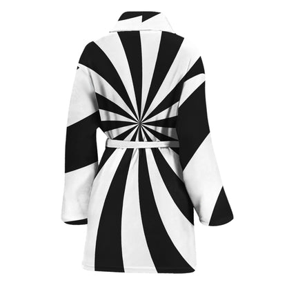 Black And White Swirl Print Women's Bathrobe