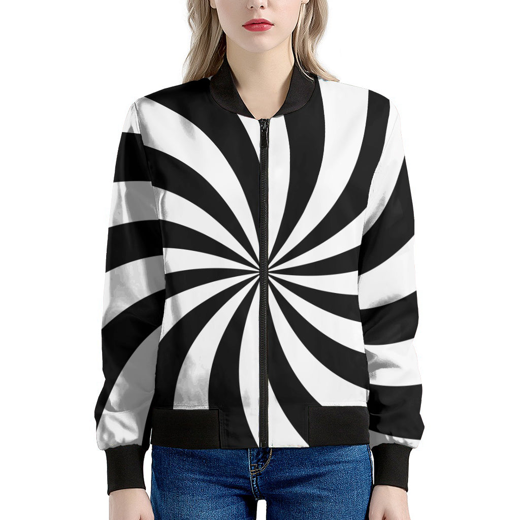 Black And White Swirl Print Women's Bomber Jacket