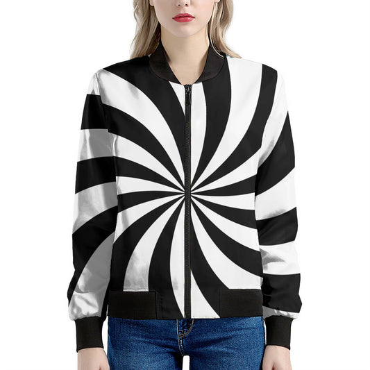 Black And White Swirl Print Women's Bomber Jacket