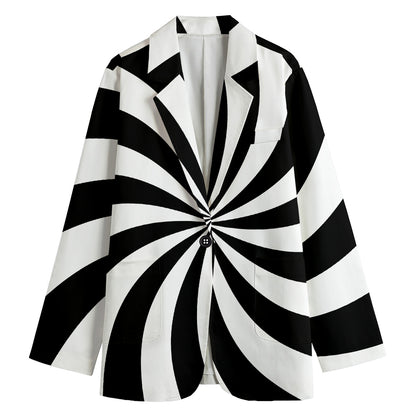 Black And White Swirl Print Women's Cotton Blazer