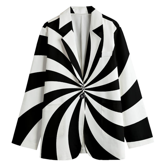 Black And White Swirl Print Women's Cotton Blazer