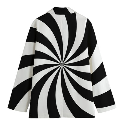 Black And White Swirl Print Women's Cotton Blazer