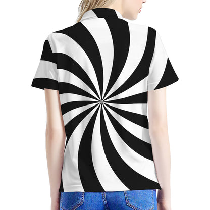 Black And White Swirl Print Women's Polo Shirt
