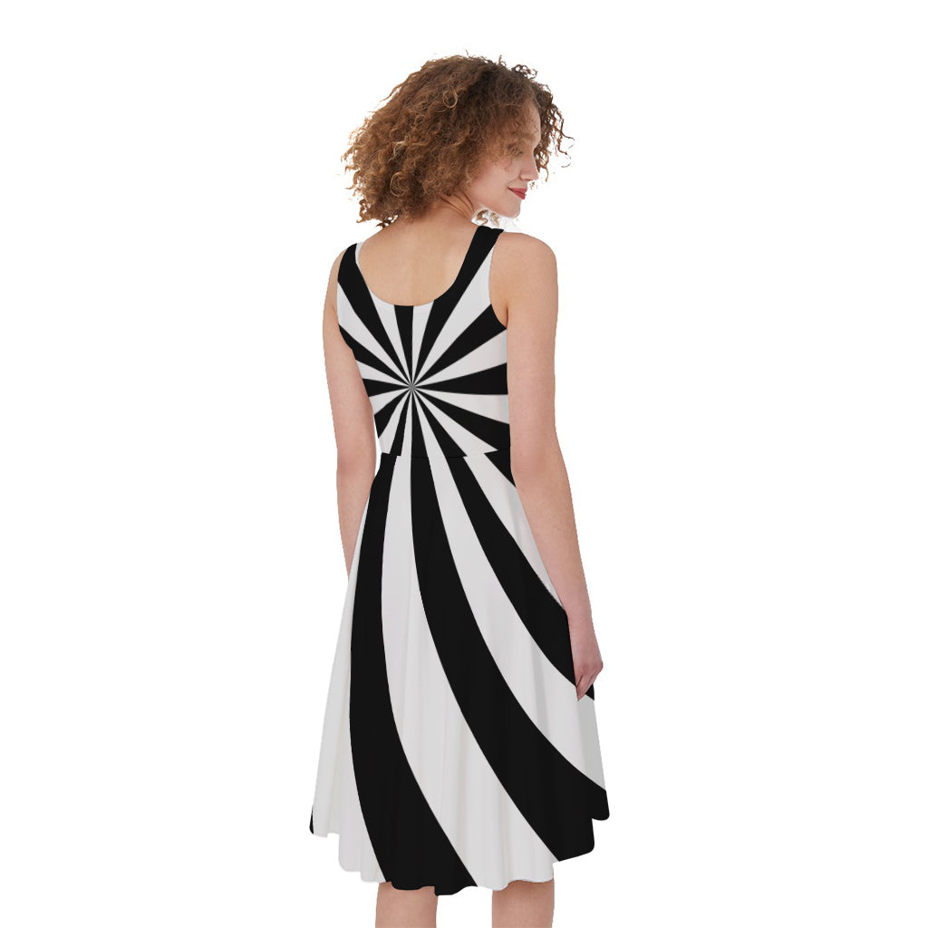Black And White Swirl Print Women's Sleeveless Dress