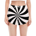 Black And White Swirl Print Women's Split Running Shorts