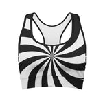 Black And White Swirl Print Women's Sports Bra