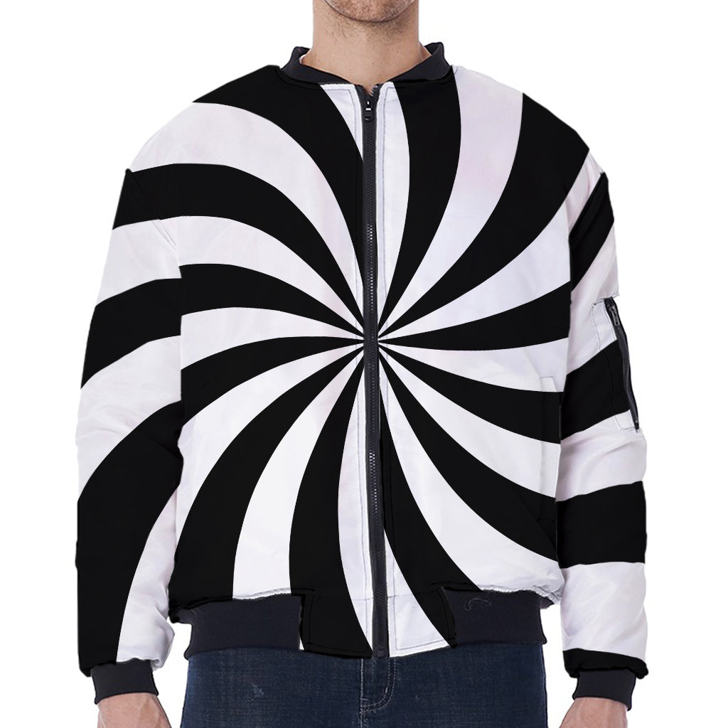 Black And White Swirl Print Zip Sleeve Bomber Jacket