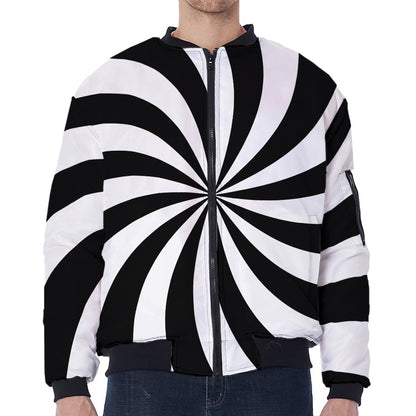 Black And White Swirl Print Zip Sleeve Bomber Jacket